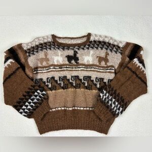 Vintage Alpaca Wool Sweater with Andean Llama Designs Women’s XS S